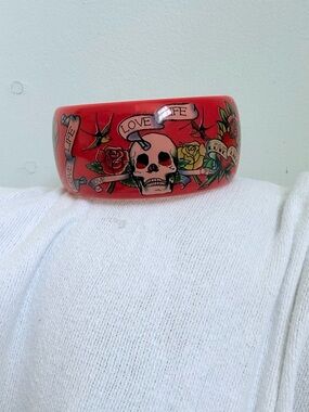 Ed Hardy Red Tattoo Skull Bangle Bracelet
